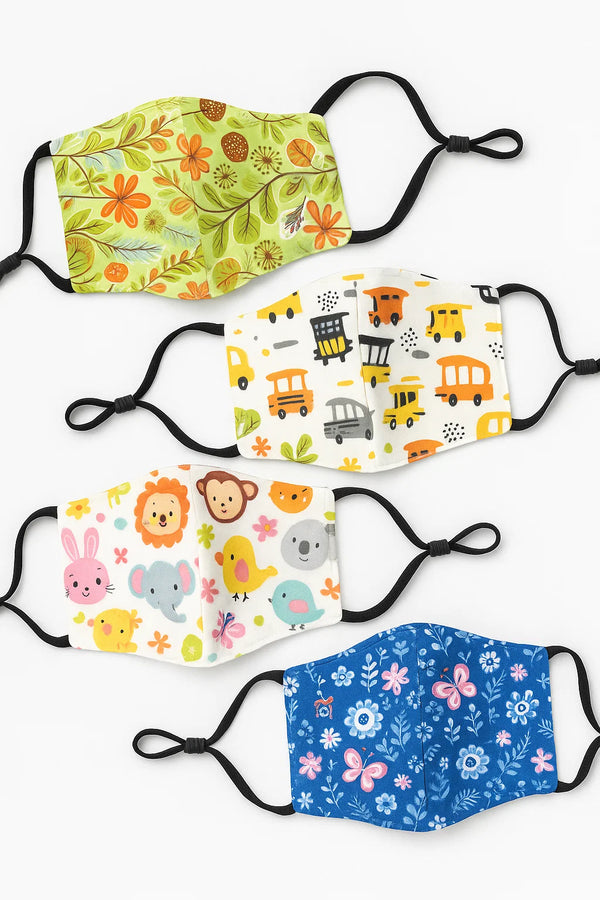 150 x Kids Adjustable Earloop Reusable Cotton Face Mask with Cartoon Animal Decorative Masks